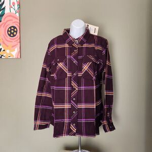 Duluth Trading Company Women's Folklore Flannel Purple Shirt, Large